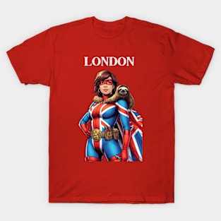 London England Female Comic Book Superhero Sloth T-Shirt